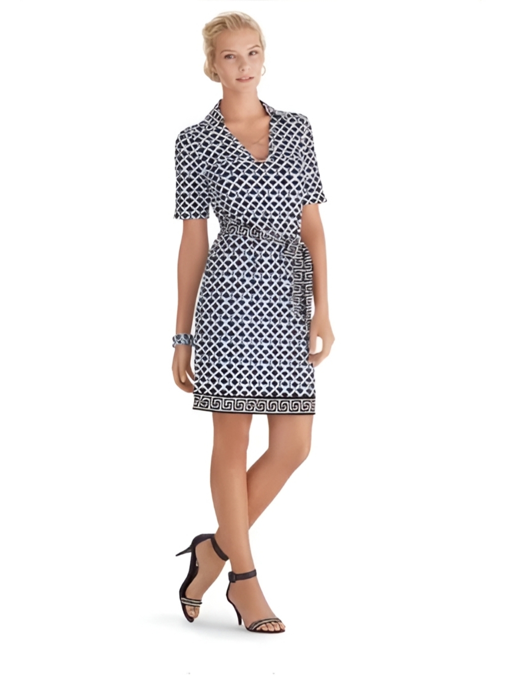 WHBM Geo Print Short Sleeve Sheath Dress